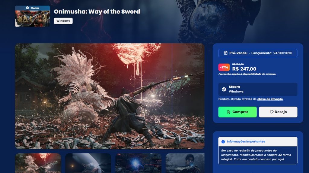 Página da promoção de Onimusha: Way of the Sword na Nuuvem