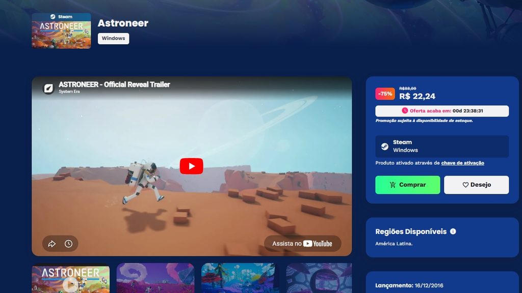 Página de Astroneer na Nuuvem