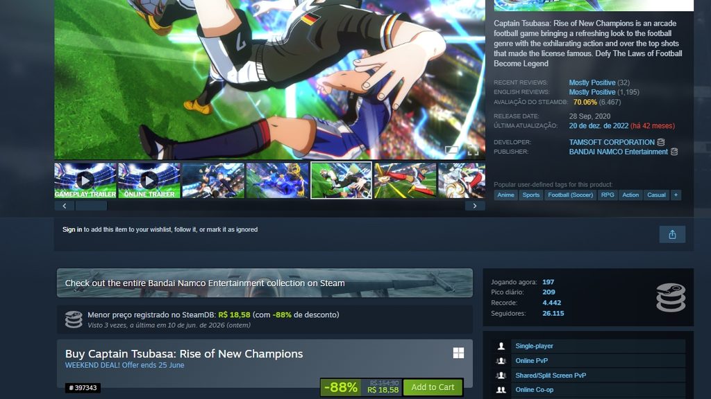 Página de Captain Tsubasa Rise of New Champions no Steam