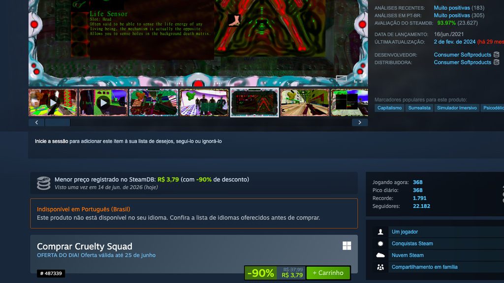 Página de Cruelty Squad no Steam