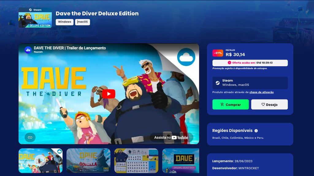 Página de Dave the Diver Deluxe Edition na Nuuvem