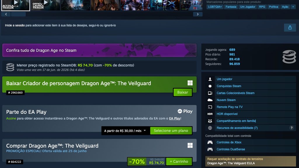 Página de Dragon Age: The Veilguard no Steam