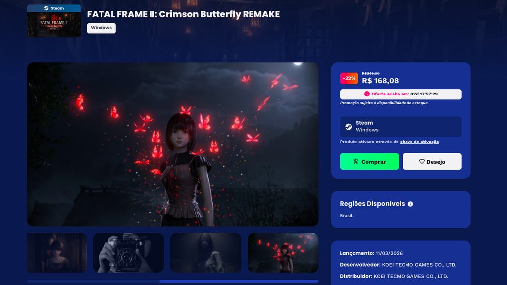 Página de FATAL FRAME II: Crimson Butterfly Remake na Nuuvem