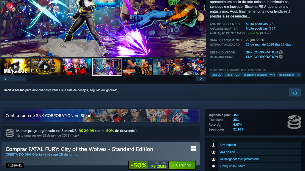Página de FATAL FURY: City of the Wolves no Steam