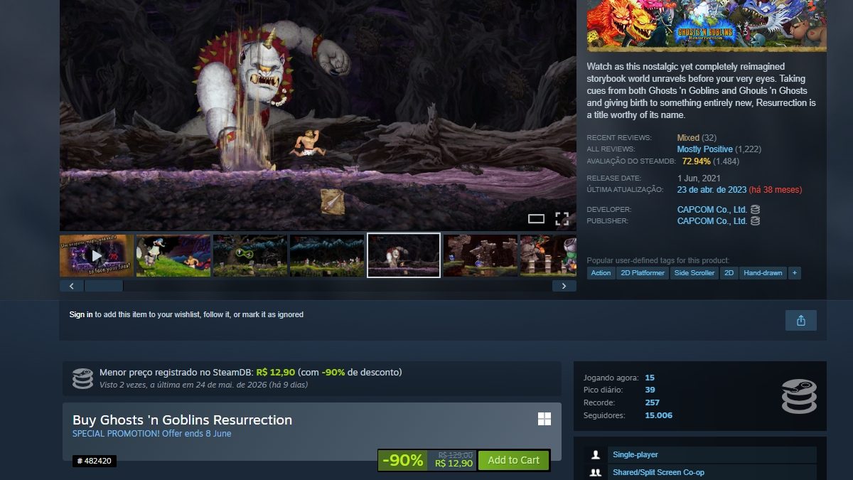 Página de Ghosts 'n Goblins Resurrection no Steam