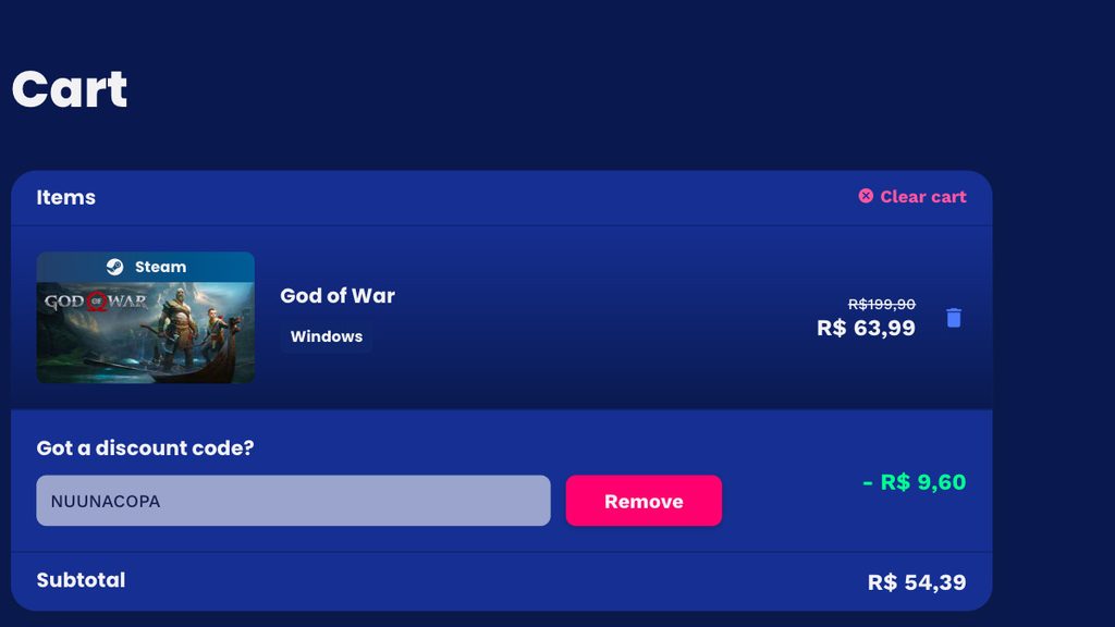 Página de God of War na Nuuvem