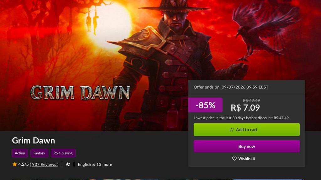 Página de Grim Dawn no GOG