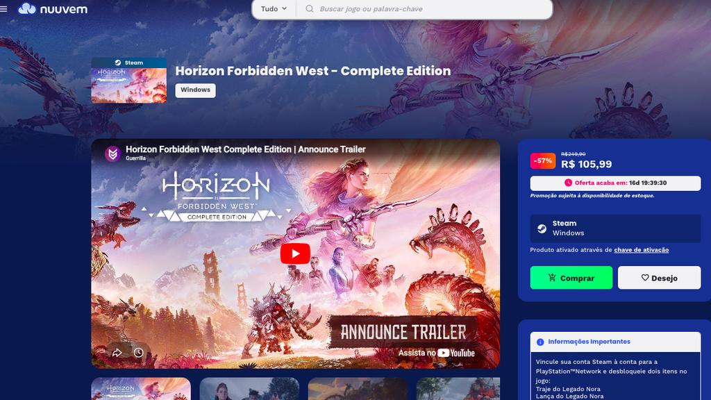 Página de Horizon Forbidden West Complete Edition
