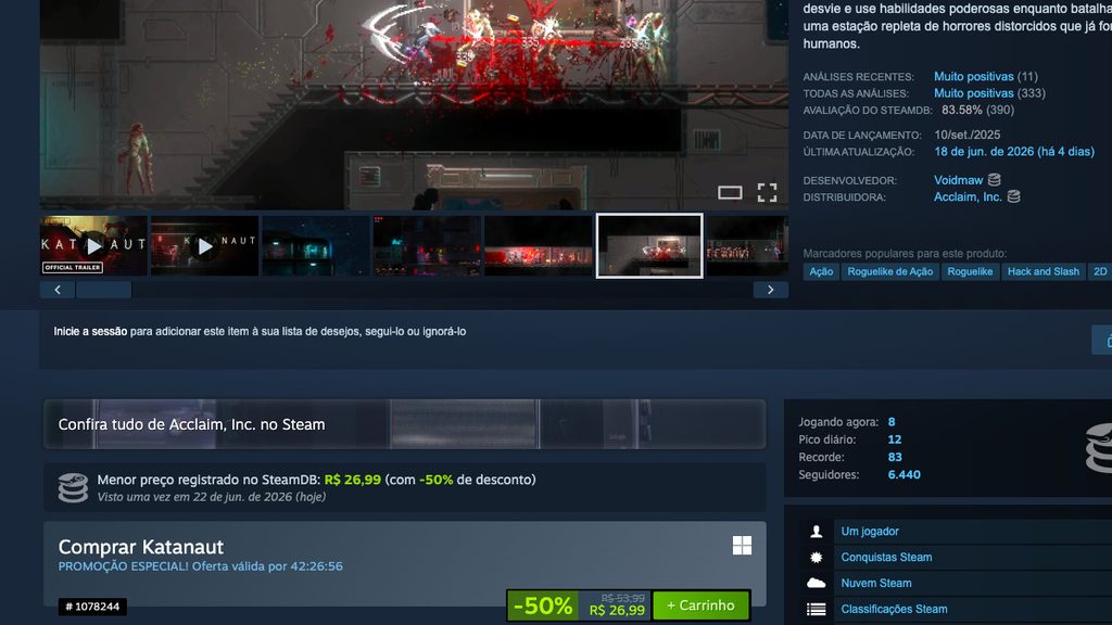 Página de Katanaut no Steam