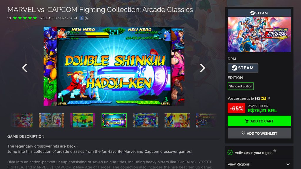Página de MARVEL vs. CAPCOM Fighting Collection na Green Man Gaming
