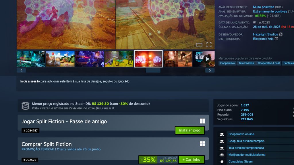 Página de Split Fiction no Steam