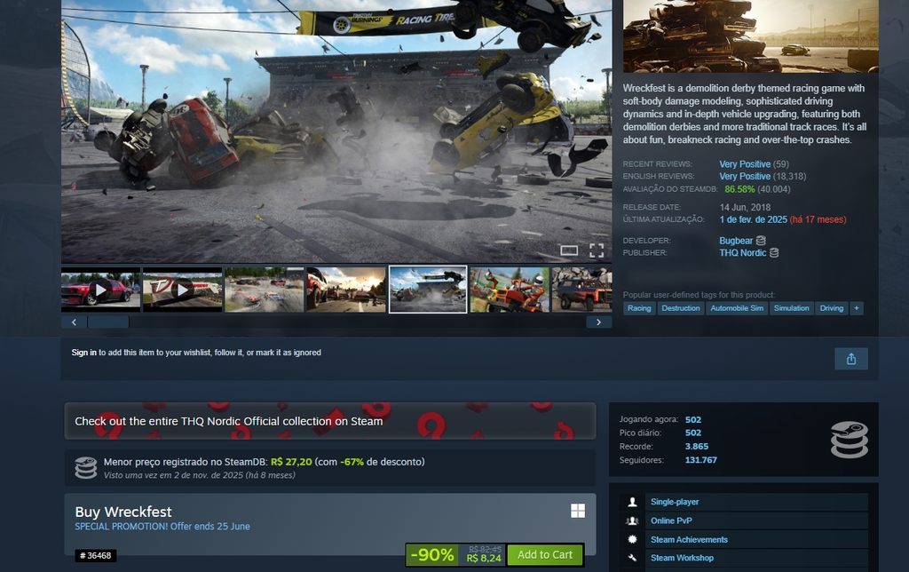 Página de Wreckfest no Steam