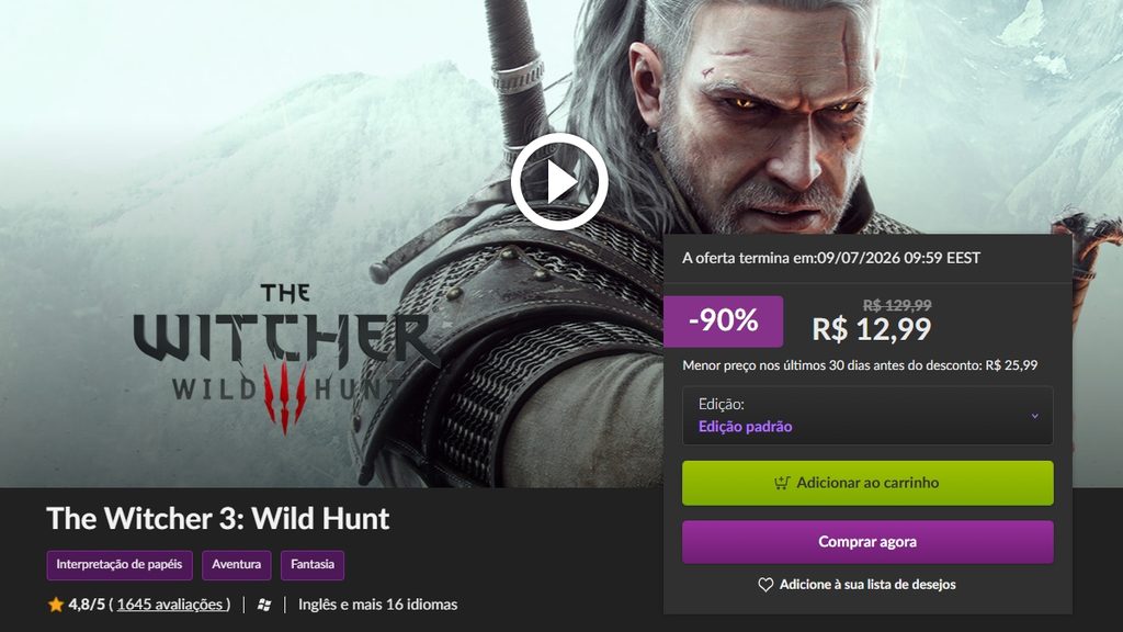 Página de The Witcher 3: Wild Hunt na GOG