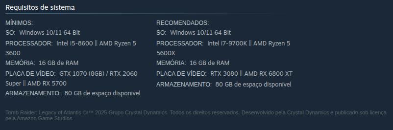 Tomb Raider: Legacy of Atlantis - requisitos de sistema para PC - Steam