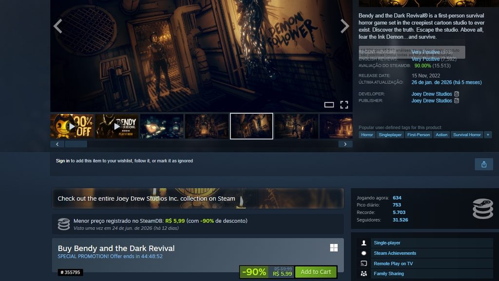 Página de Bendy and the Dark Revival no Steam