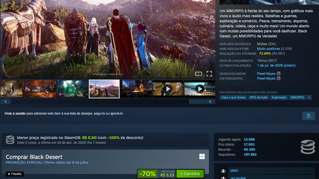 Página de Black Desert no Steam