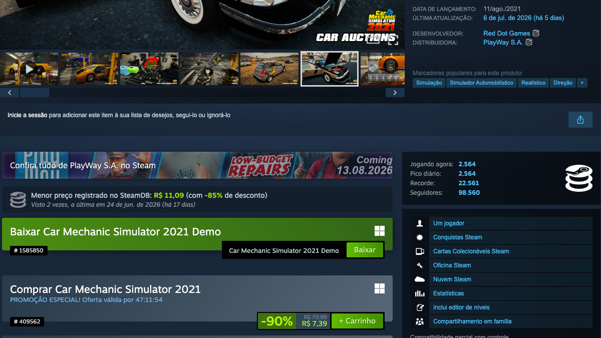 Página de Car Mechanic Simulator 2021 no Steam