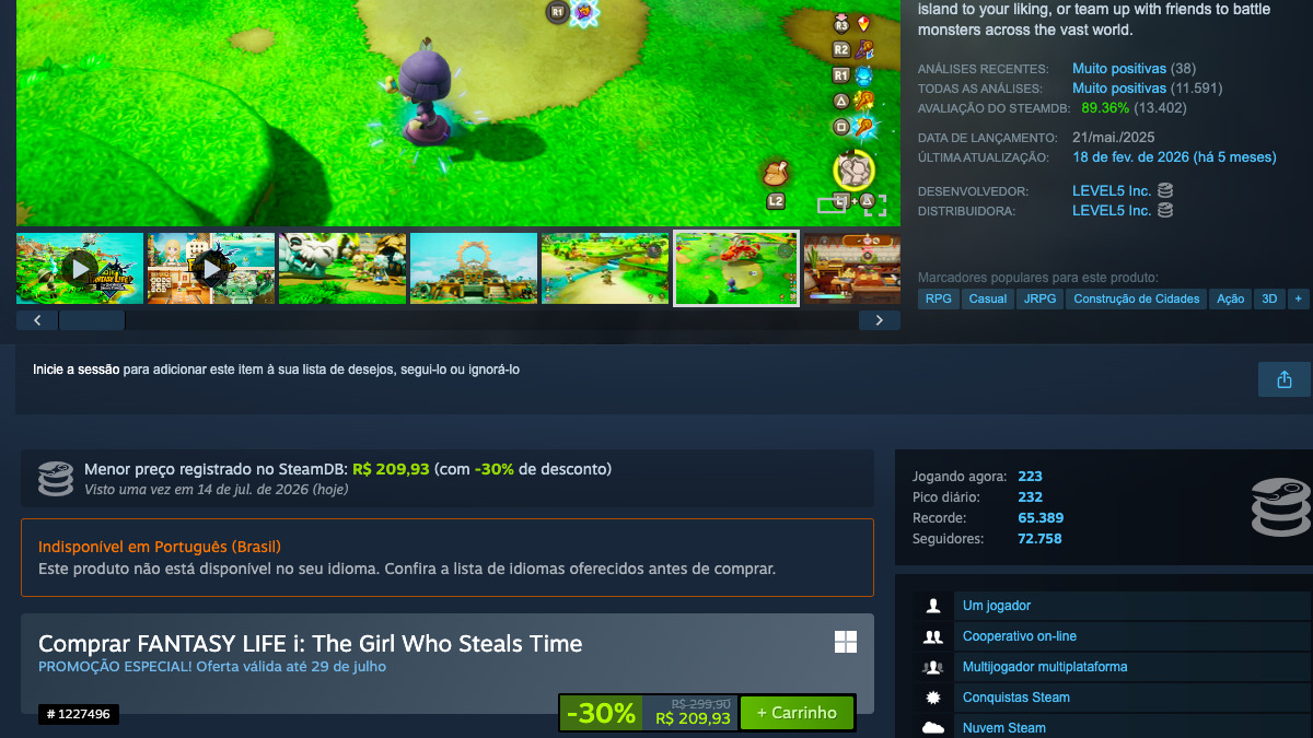 Página de FANTASY LIFE i: The Girl Who Steals Time no Steam