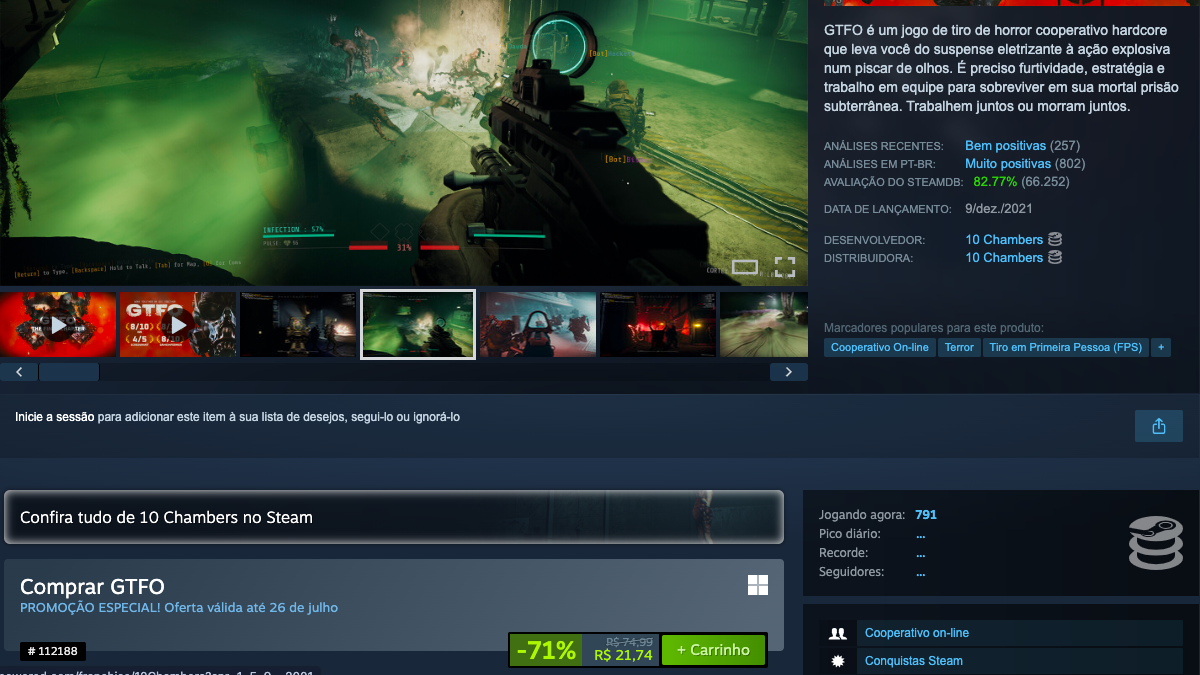 Página de GTFO no Steam