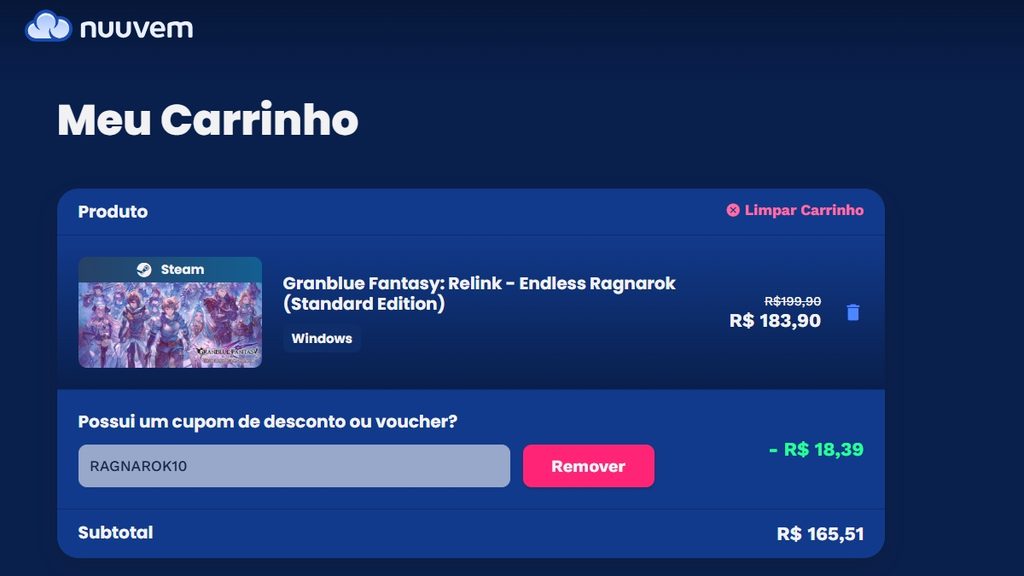 Página de Granblue Fantasy Relink - Endless Ragnarok na Nuuvem