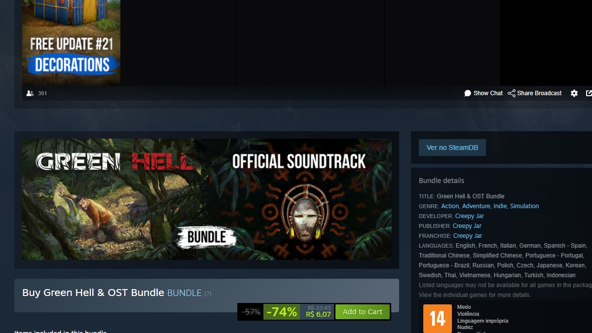 Página de Green Hell & OST Bundle no Steam