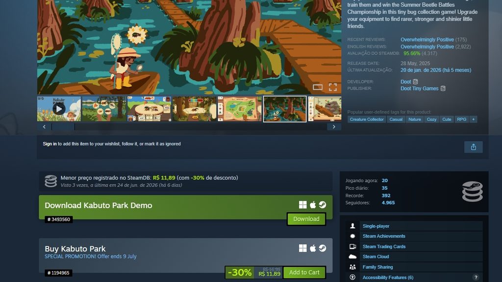 Página de Kabuto Park no Steam