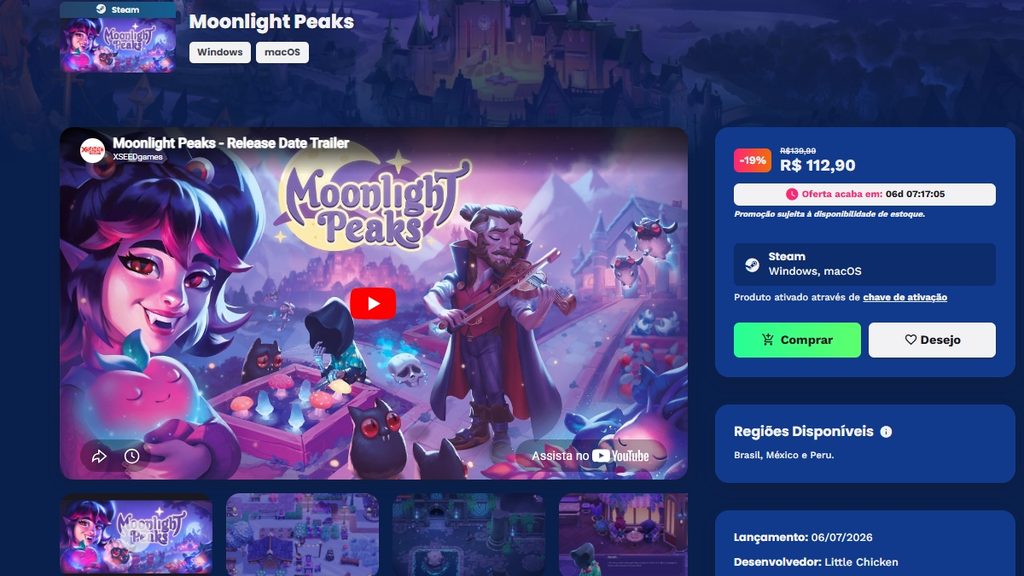 Página de Moonlight Peaks na Nuuvem