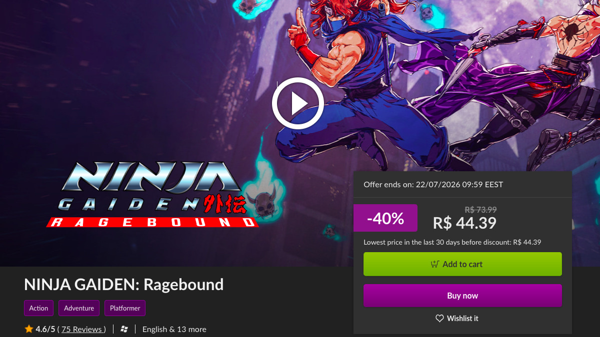 Página de NINJA GAIDEN: Ragebound no GOG