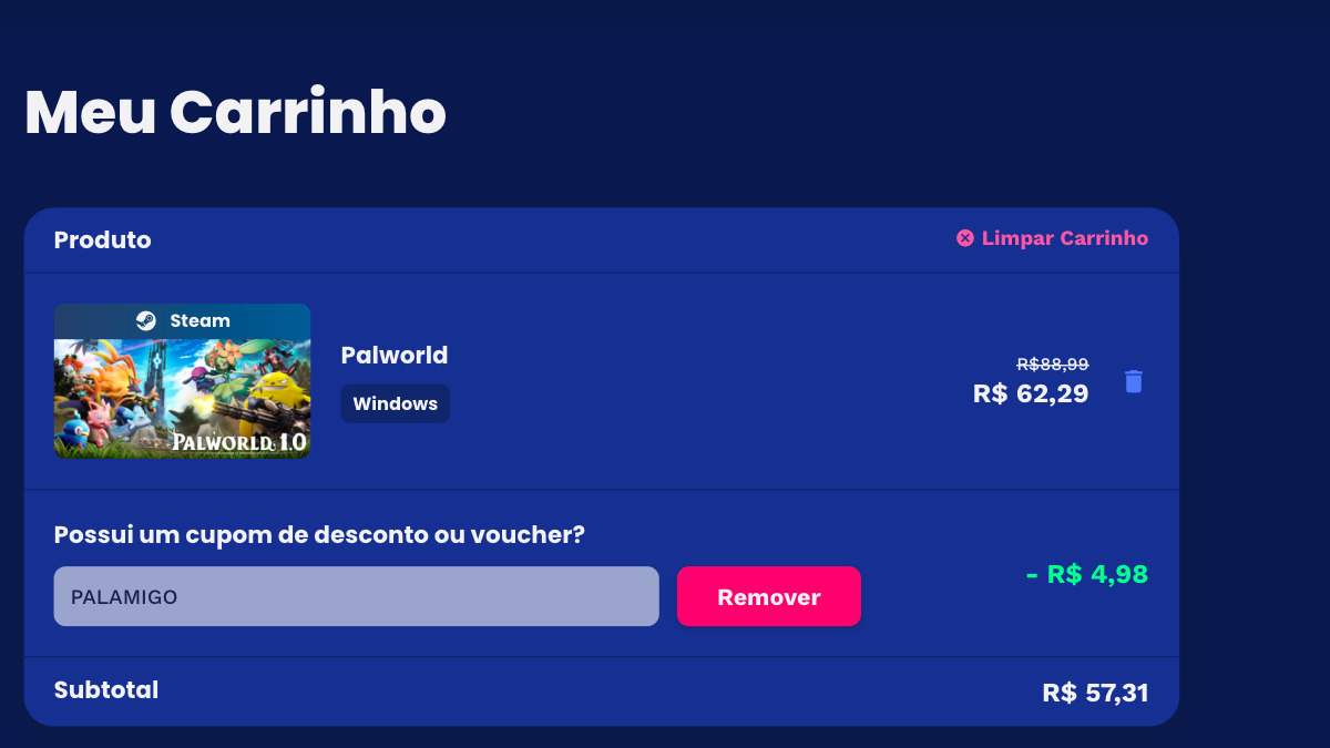 Página de Palworld na Nuuvem