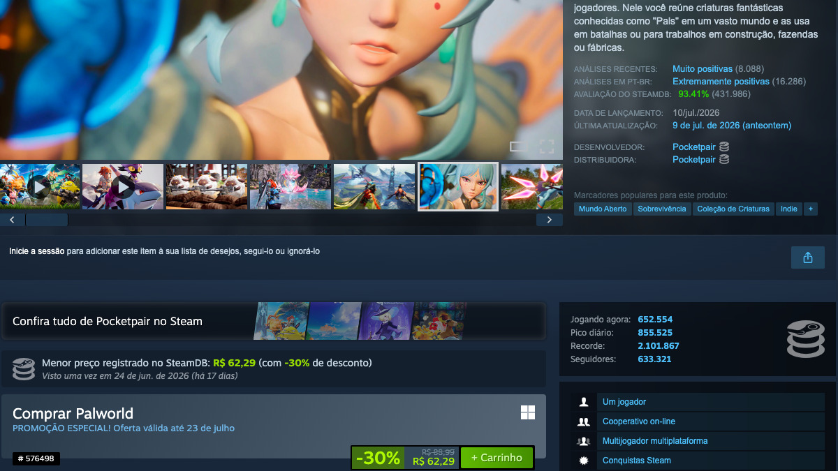Página de Palworld no Steam