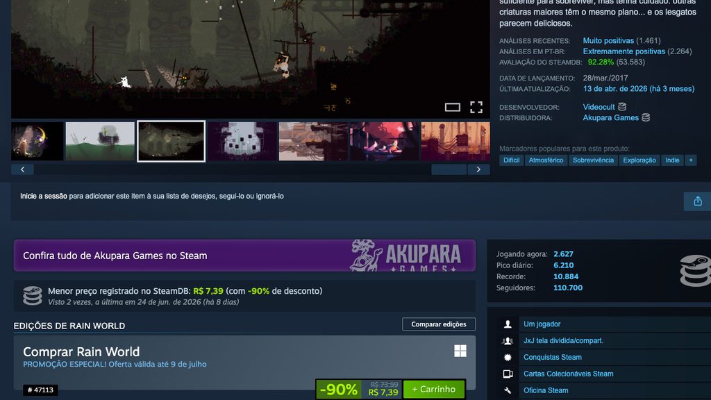 Página de Rain World no Steam