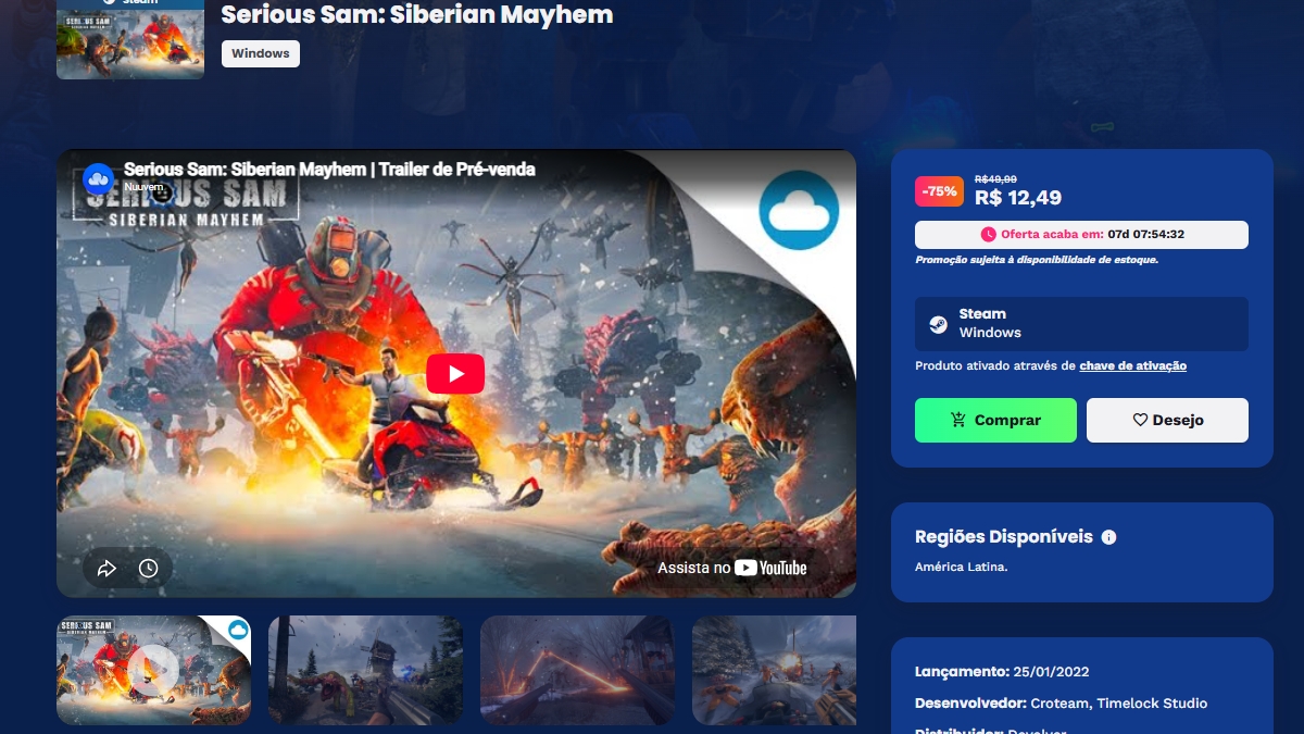 Página de Serious Sam: Siberian Mayhem na Nuuvem