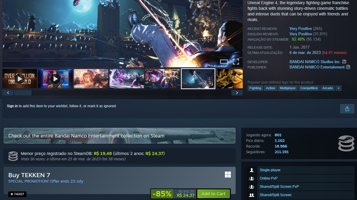 Página de TEKKEN 7 no Steam