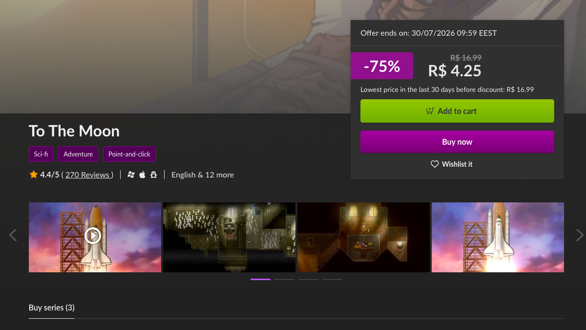 Página de To The Moon no GOG