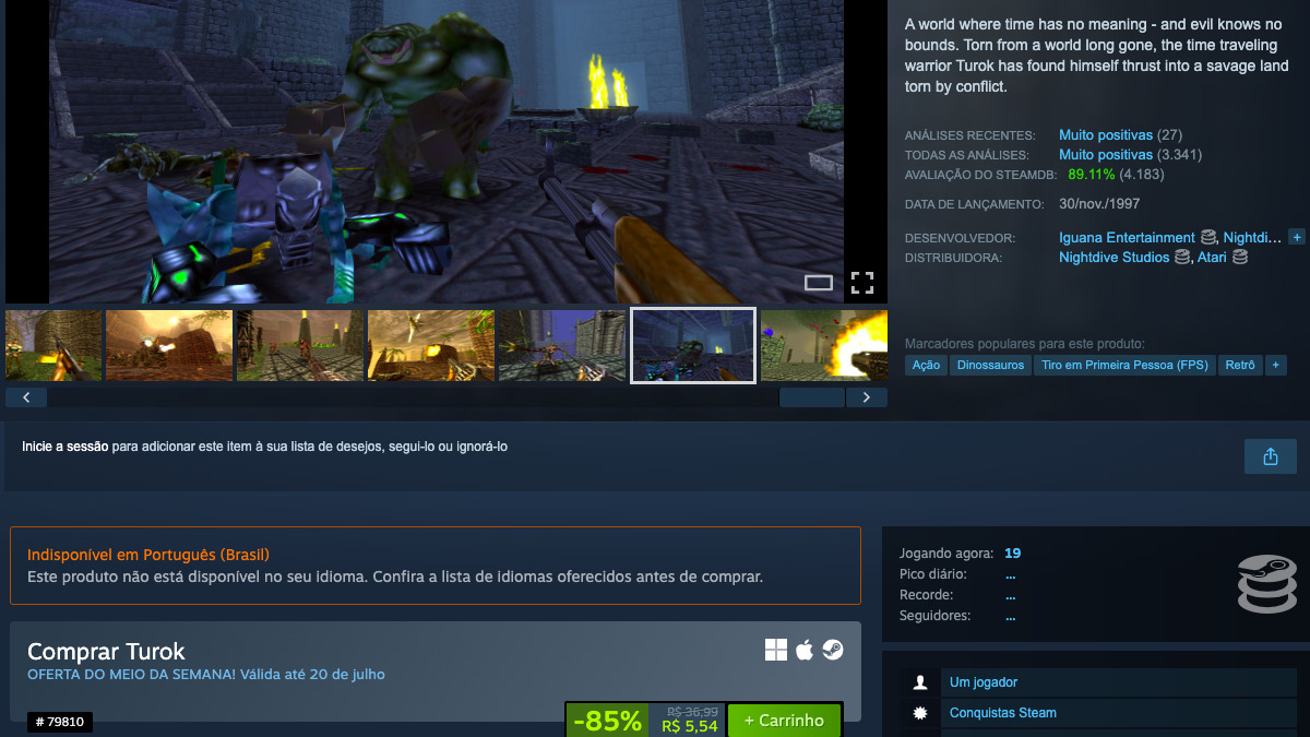 Página de Turok no Steam