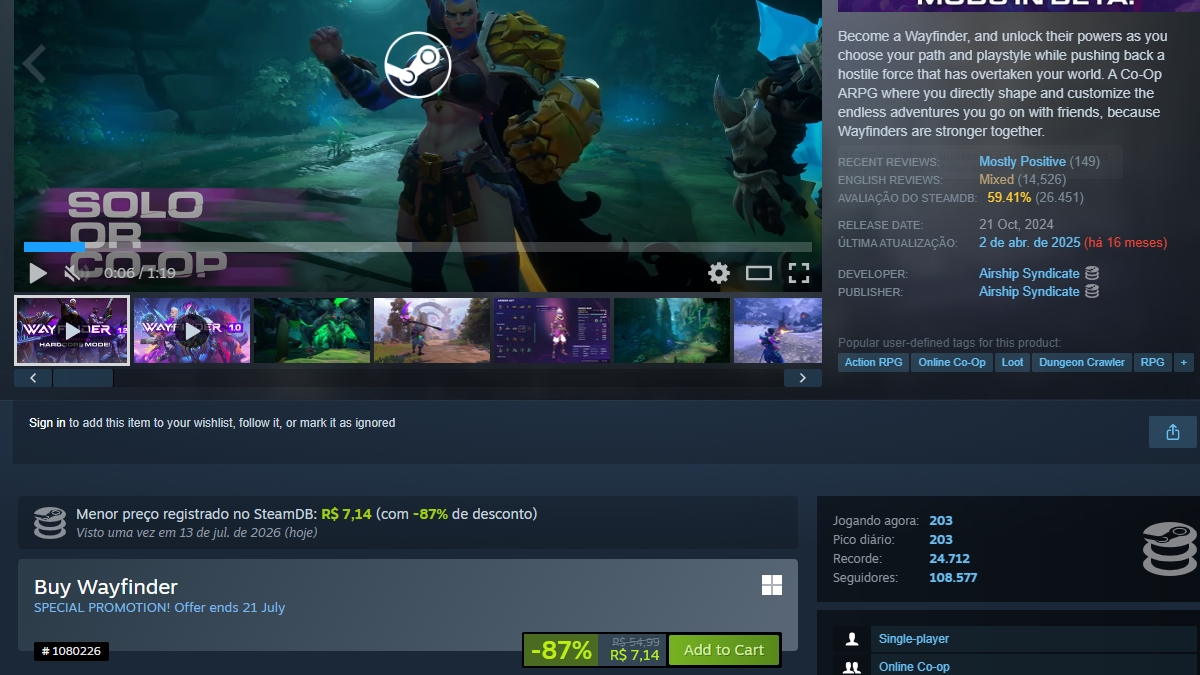 Página de Wayfinder no Steam
